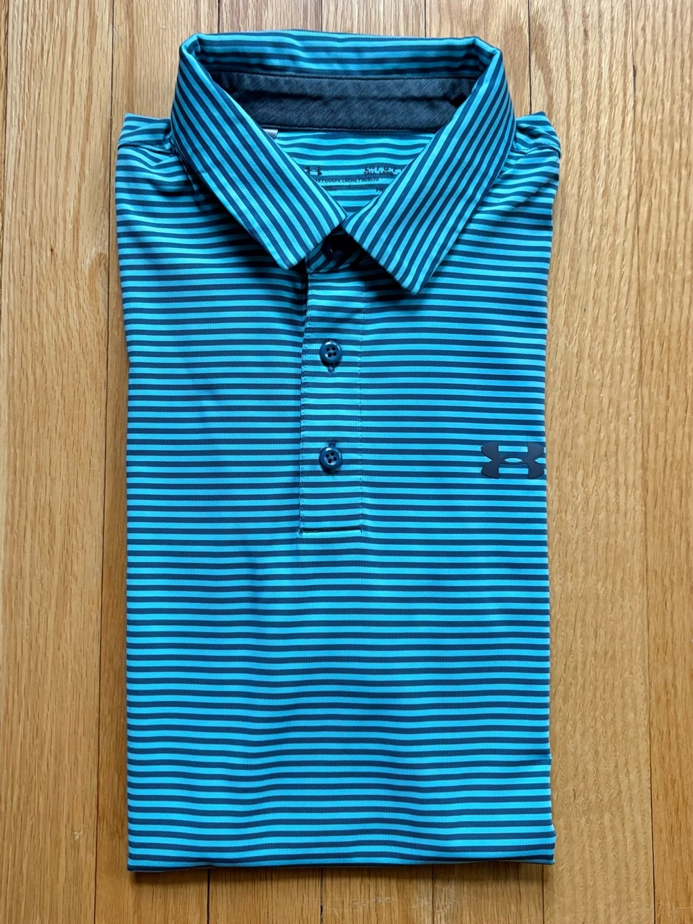 Under Armour Mens Short Sleeve Playoff Polo Shirt Golf Large Blue Stripes